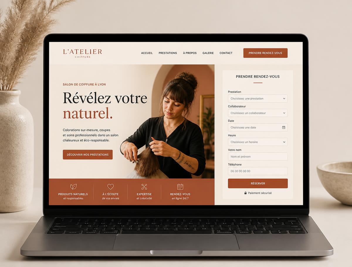 Exemple de landing page de salon de coiffure avec formulaire de prise de rendez-vous