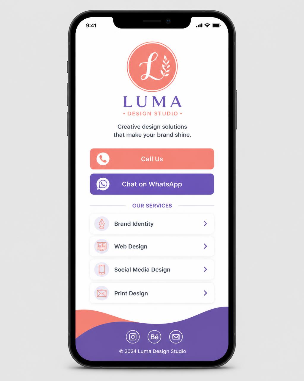 Template de mini-site mobile avec boutons appel et WhatsApp